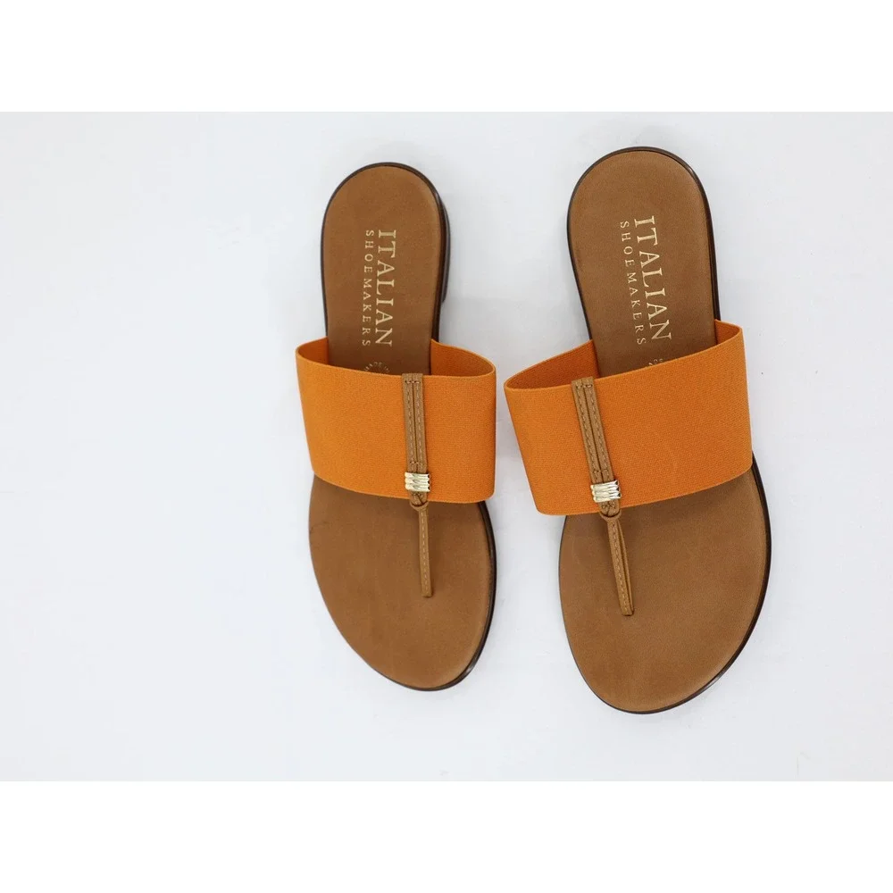 Italian Shoemakers Afia Orange Stretch Thong Sandals Slip On Italy 9.5